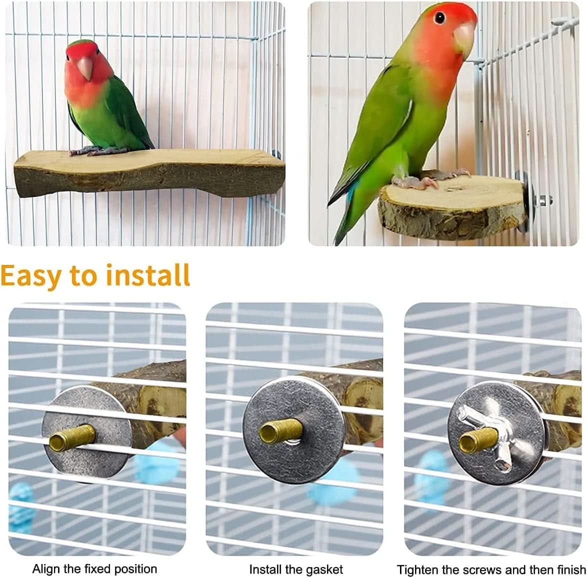Natural Wooden Bird Perches and Grinding Sticks for Parakeets, Cockatiels, Lovebirds, Budgies, and Conures - 4 Pack