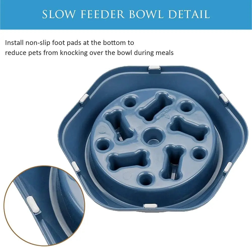 Non-Skid Slow Feeder Bowl for Dogs and Cats, Durable Design to Prevent Choking, Ideal for Medium and Small Pets, Blue