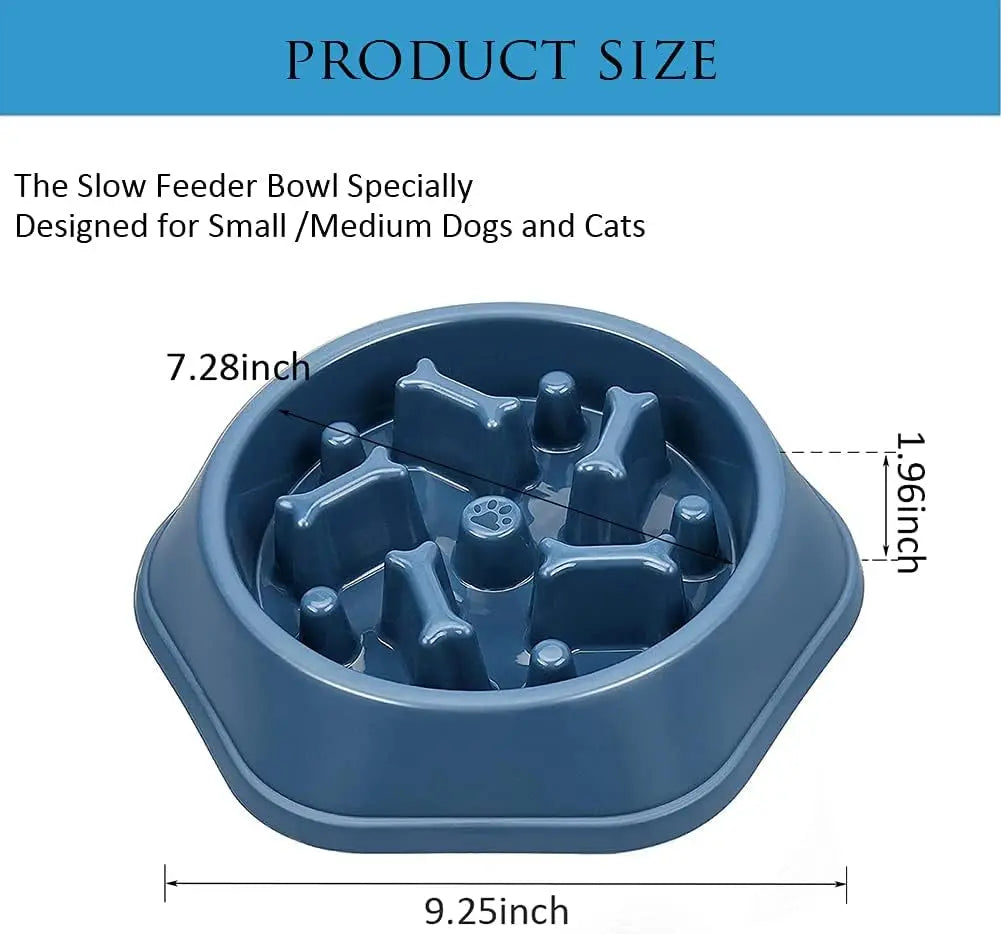 Non-Skid Slow Feeder Bowl for Dogs and Cats, Durable Design to Prevent Choking, Ideal for Medium and Small Pets, Blue