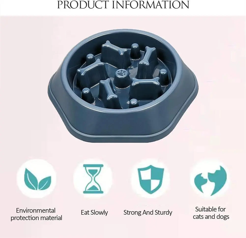 Non-Skid Slow Feeder Bowl for Dogs and Cats, Durable Design to Prevent Choking, Ideal for Medium and Small Pets, Blue