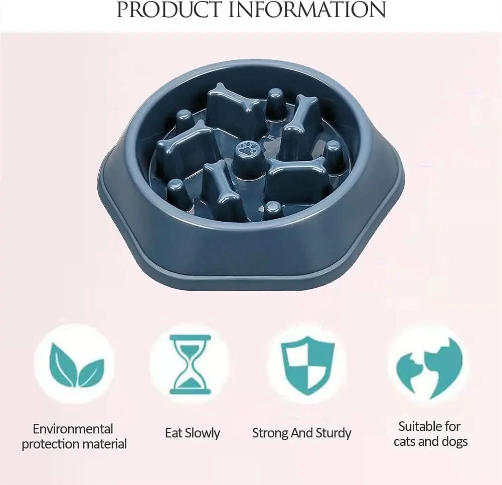Non-Skid Slow Feeder Bowl for Dogs and Cats, Durable Design to Prevent Choking, Ideal for Medium and Small Pets, Blue