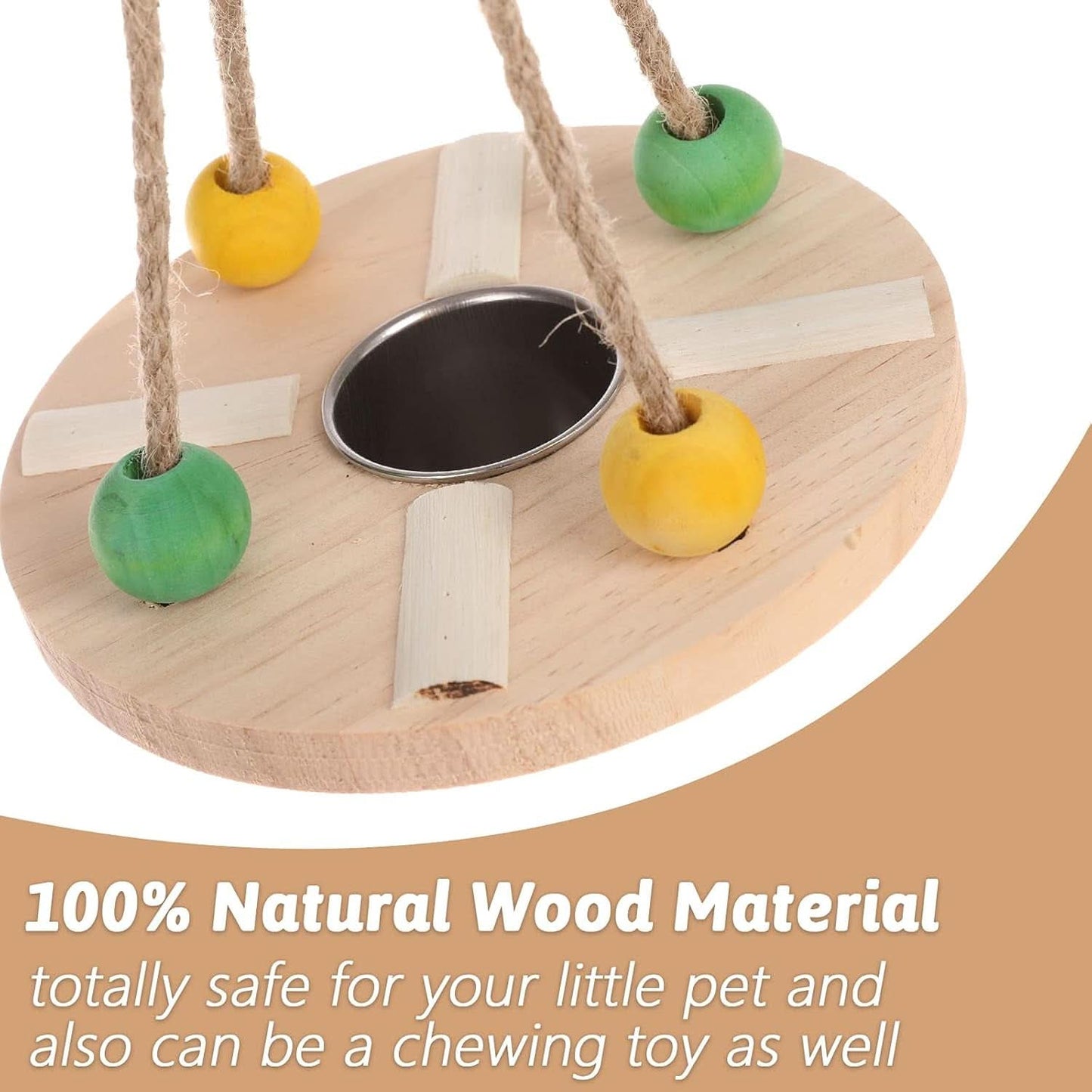 Parrot Swing Stand with Water Feeder and Food Bowls, Natural Wooden Perch Toys for Parakeets, Cockatiels, Conures, Finches, Canaries, and Cockatoos