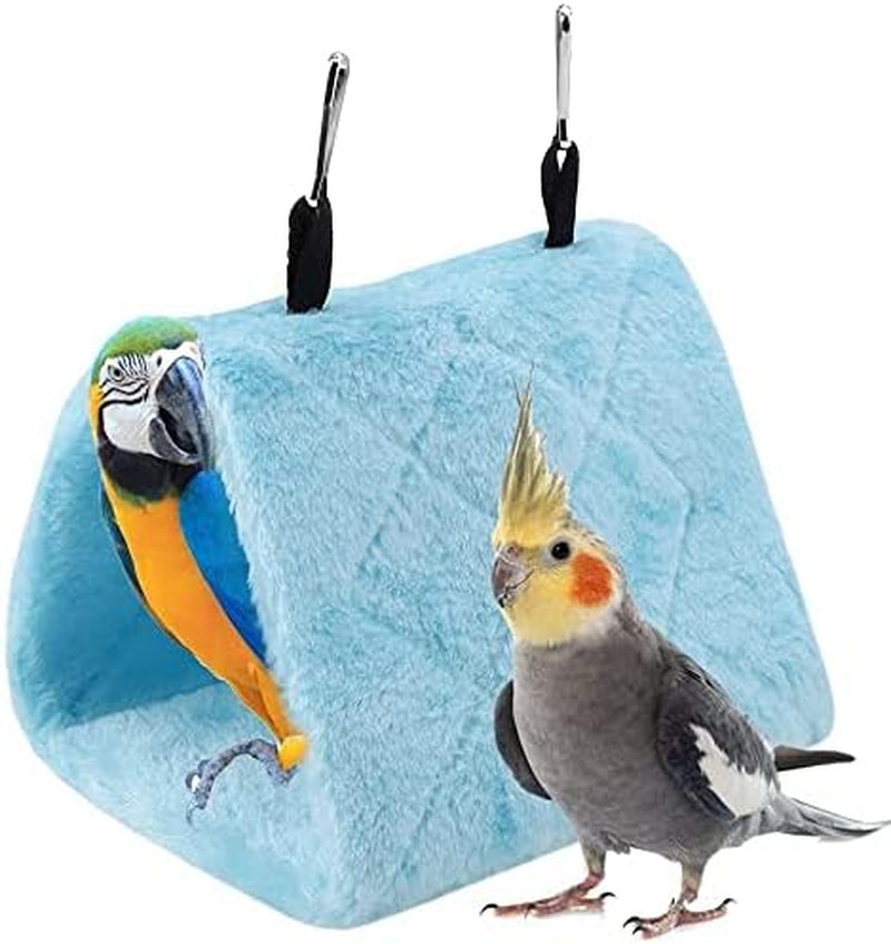 Peony Parrot Hammock - Plush Hanging Cage Tent for Birds, Winter Warm Bed and Toy Pouch (M-Blue)