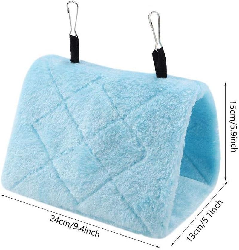 Peony Parrot Hammock - Plush Hanging Cage Tent for Birds, Winter Warm Bed and Toy Pouch (M-Blue)