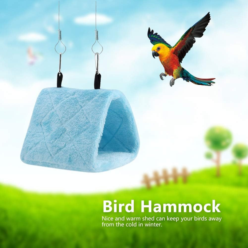 Peony Parrot Hammock - Plush Hanging Cage Tent for Birds, Winter Warm Bed and Toy Pouch (M-Blue)