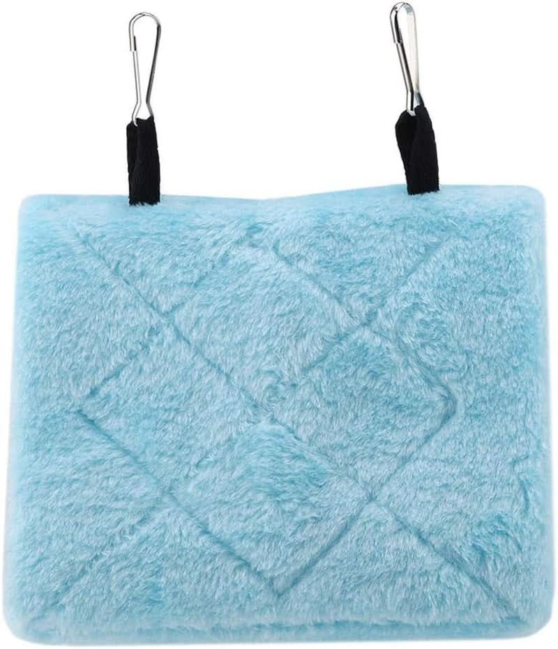 Peony Parrot Hammock - Plush Hanging Cage Tent for Birds, Winter Warm Bed and Toy Pouch (M-Blue)