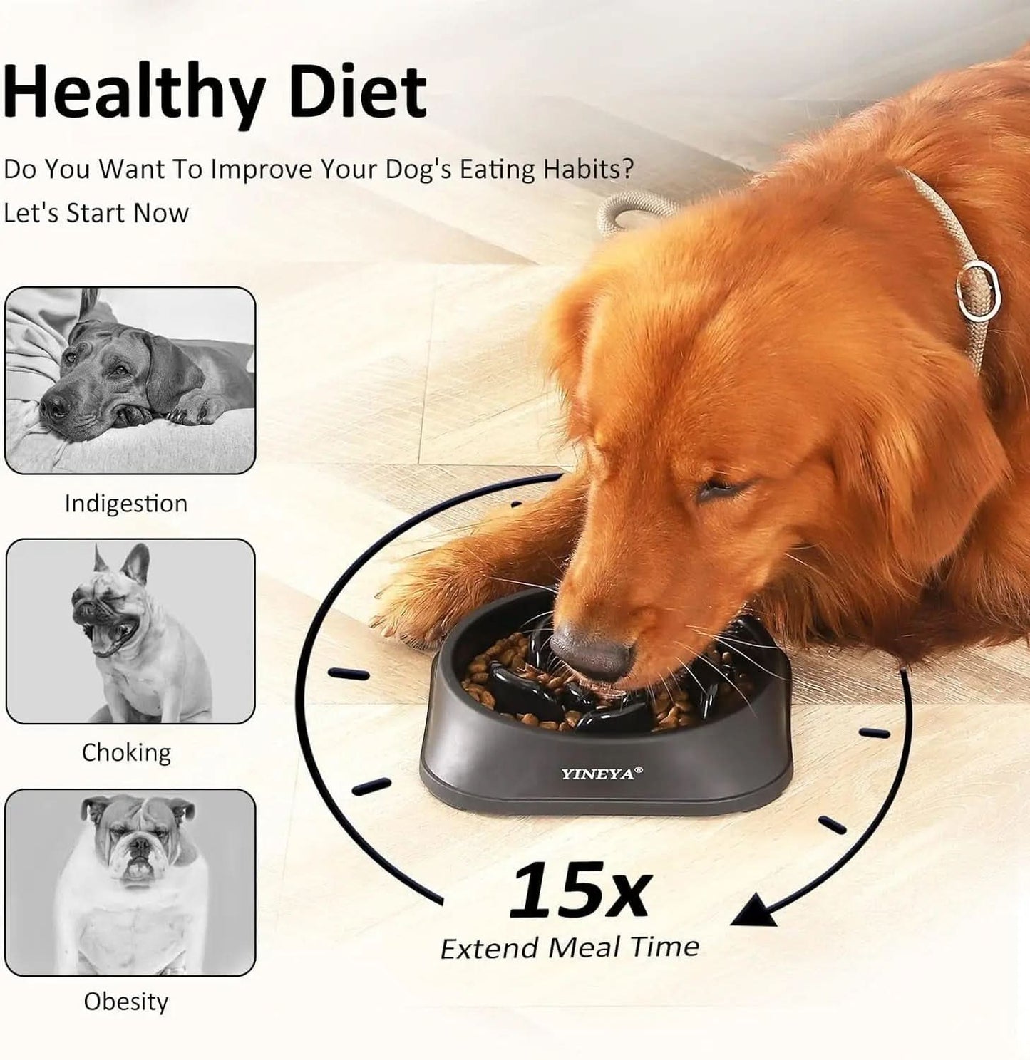Pet Food Slow Eating Dish Feeder Bowl, Dogs, Cats, Interactive, 1~2 Cups (Black)