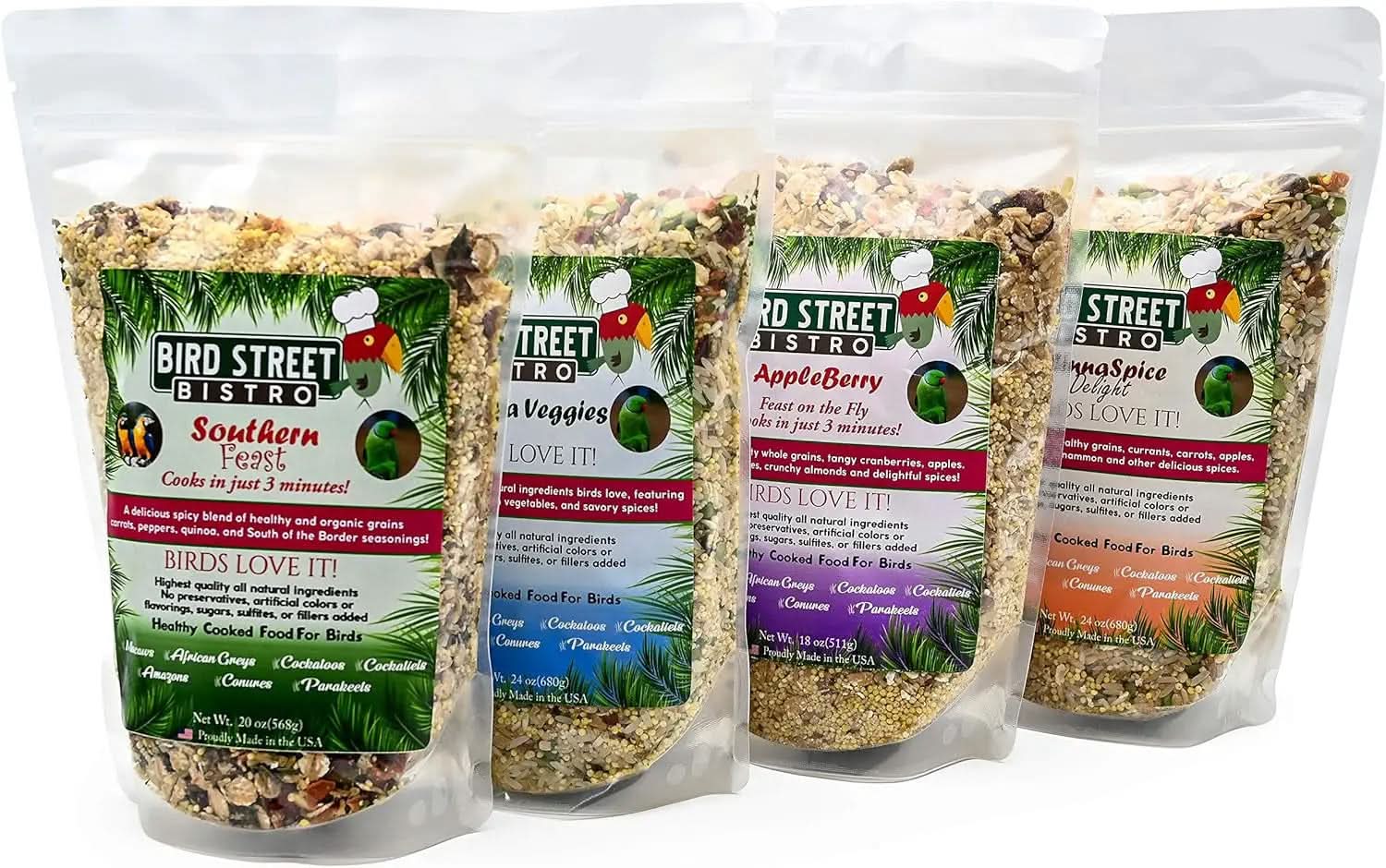 Premium Parrot Food Sample Pack - Nutritious Parakeet and Cockatiel Blend - Quick-Cook Natural and Organic Grains with Non-GMO Fruits and Health-Enhancing Spices