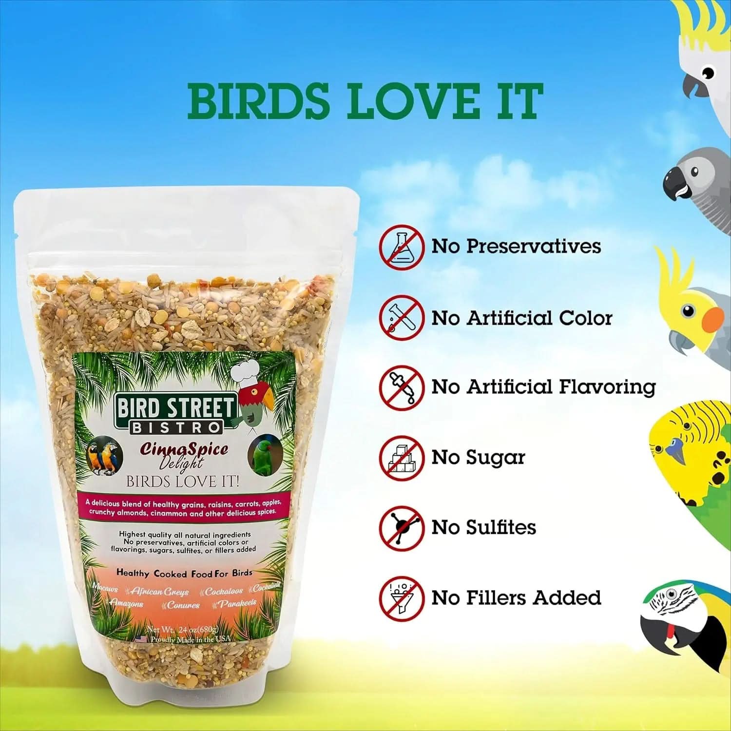 Premium Parrot Food Sample Pack - Nutritious Parakeet and Cockatiel Blend - Quick-Cook Natural and Organic Grains with Non-GMO Fruits and Health-Enhancing Spices