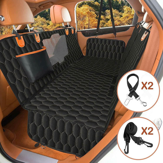 Premium Waterproof and Scratchproof Dog Car Seat Cover for Back Seat - Nonslip Design with Mesh Window for SUVs - Black