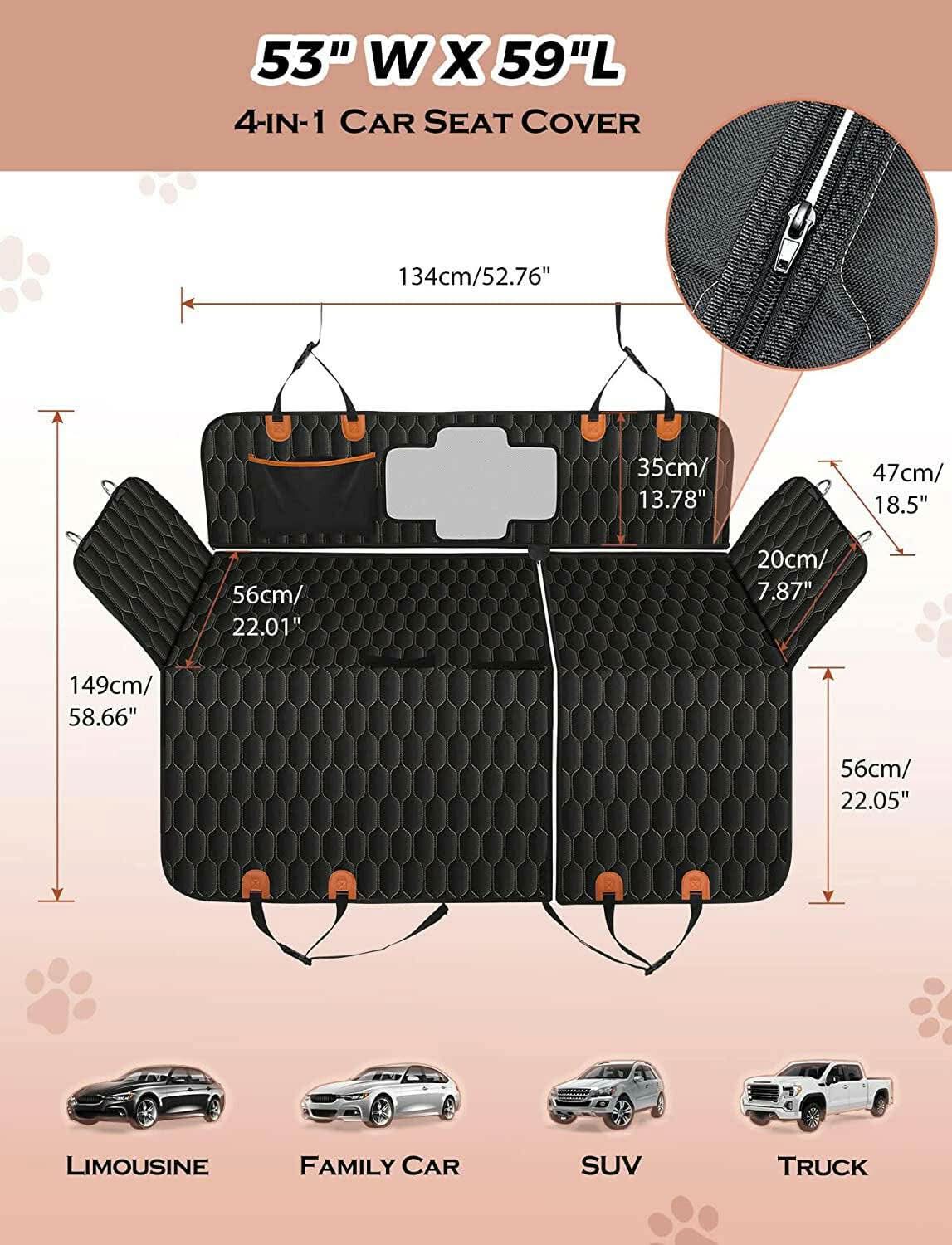 Premium Waterproof and Scratchproof Dog Car Seat Cover for Back Seat - Nonslip Design with Mesh Window for SUVs - Black