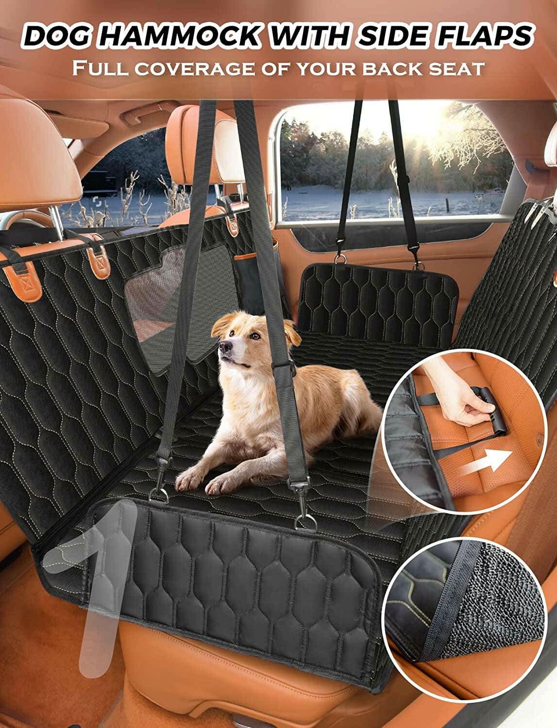 Premium Waterproof and Scratchproof Dog Car Seat Cover for Back Seat - Nonslip Design with Mesh Window for SUVs - Black