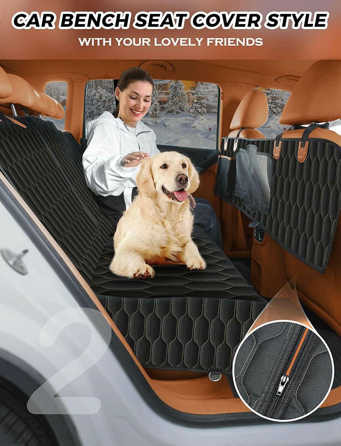 Premium Waterproof and Scratchproof Dog Car Seat Cover for Back Seat - Nonslip Design with Mesh Window for SUVs - Black