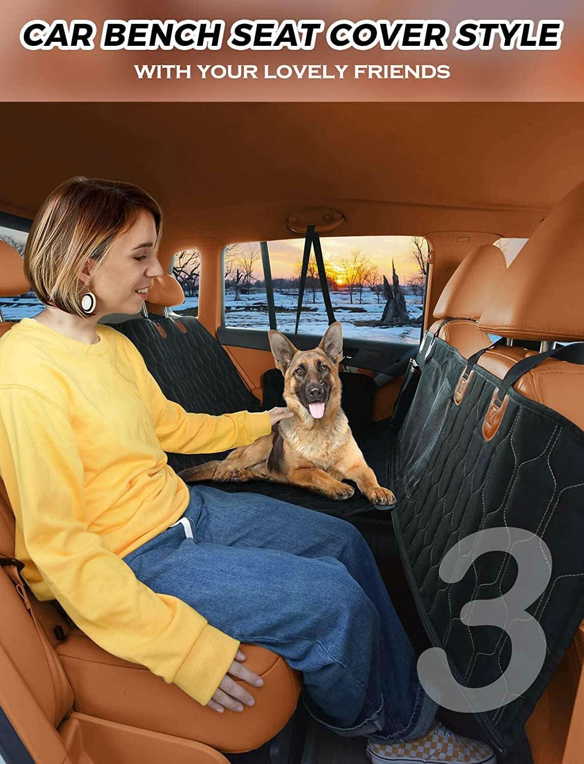 Premium Waterproof and Scratchproof Dog Car Seat Cover for Back Seat - Nonslip Design with Mesh Window for SUVs - Black