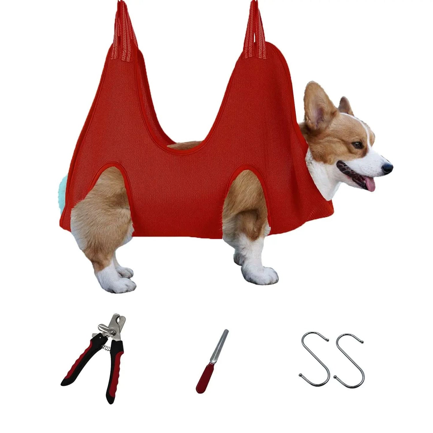 Professional Pet Grooming Hammock and Harness for Cats and Dogs, 4-in-1 Grooming Supplies Kit with Nail Clippers, Trimmer, and File for Home Pet Care