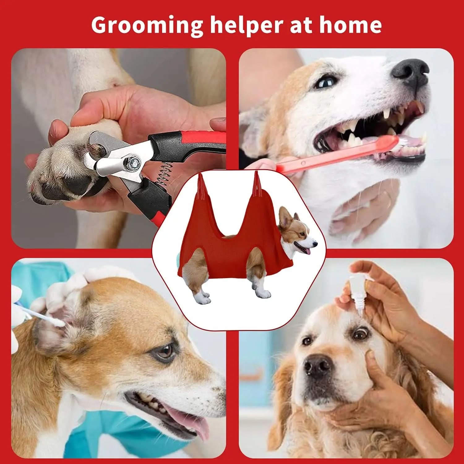Professional Pet Grooming Hammock and Harness for Cats and Dogs, 4-in-1 Grooming Supplies Kit with Nail Clippers, Trimmer, and File for Home Pet Care