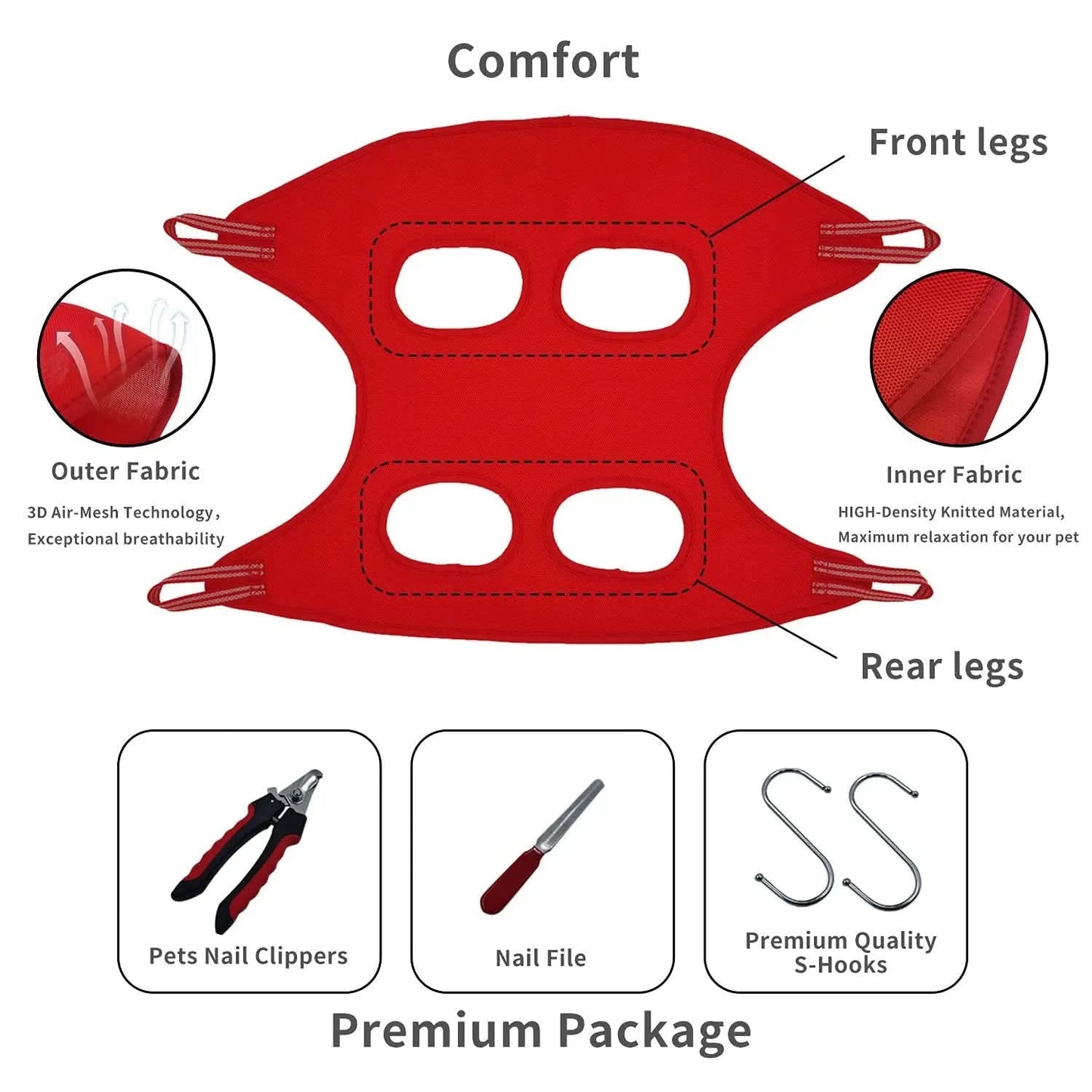 Professional Pet Grooming Hammock and Harness for Cats and Dogs, 4-in-1 Grooming Supplies Kit with Nail Clippers, Trimmer, and File for Home Pet Care