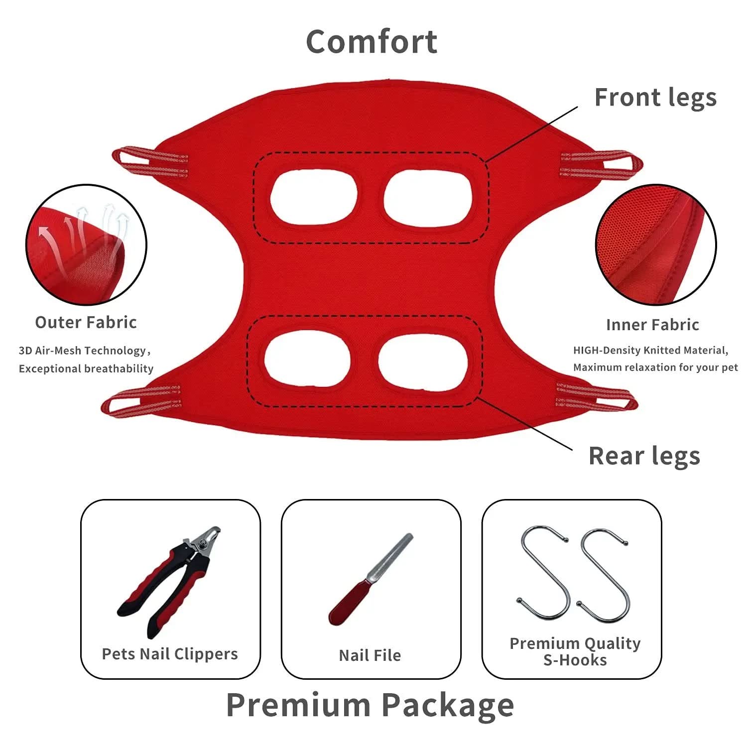 Professional Pet Grooming Hammock and Harness for Cats and Dogs, 4-in-1 Grooming Supplies Kit with Nail Clippers, Trimmer, and File for Home Pet Care