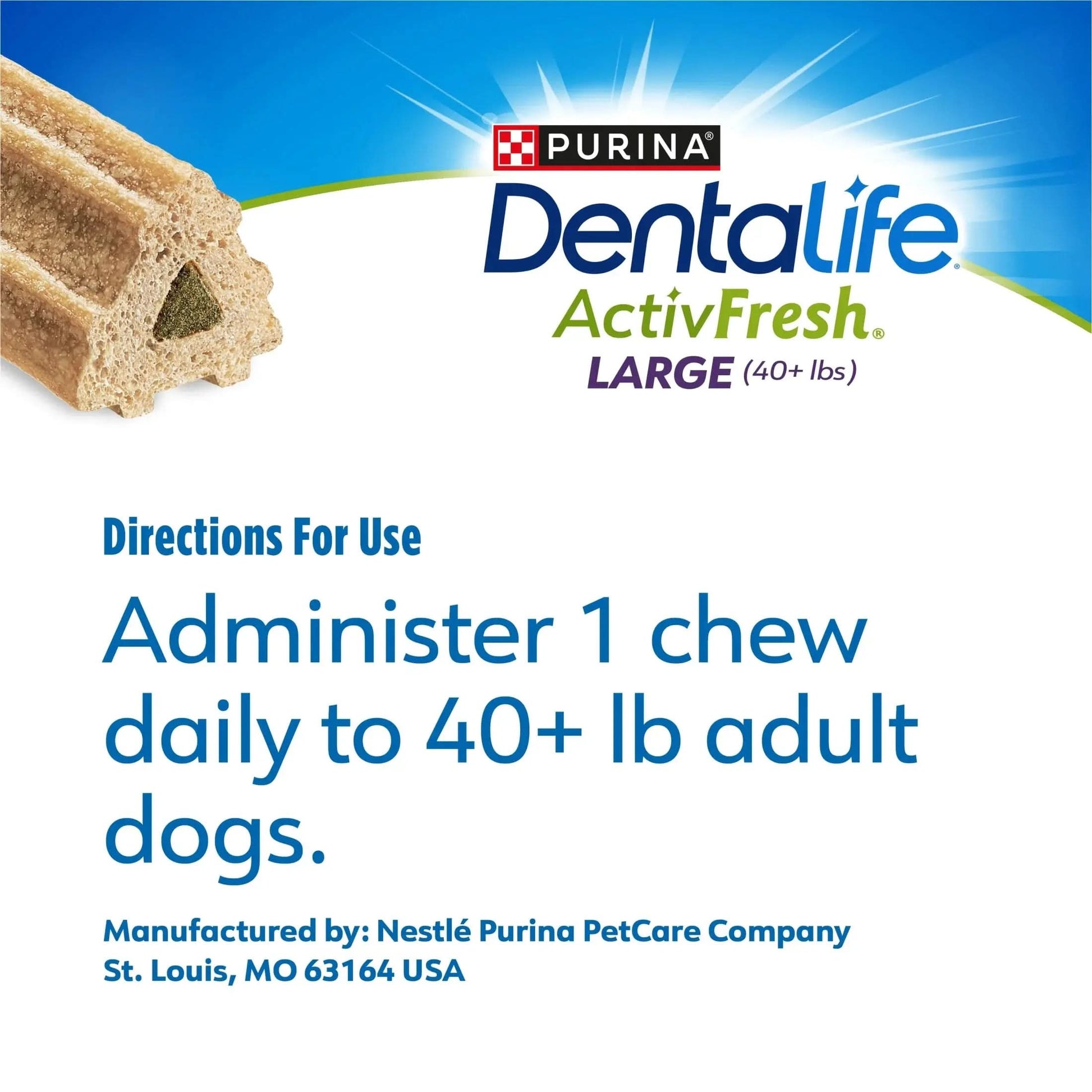 Purina  Activefresh Large Dog Treats Dental Chews with Chicken, 35 Oz Pouch, 2 Packs (30 Count)