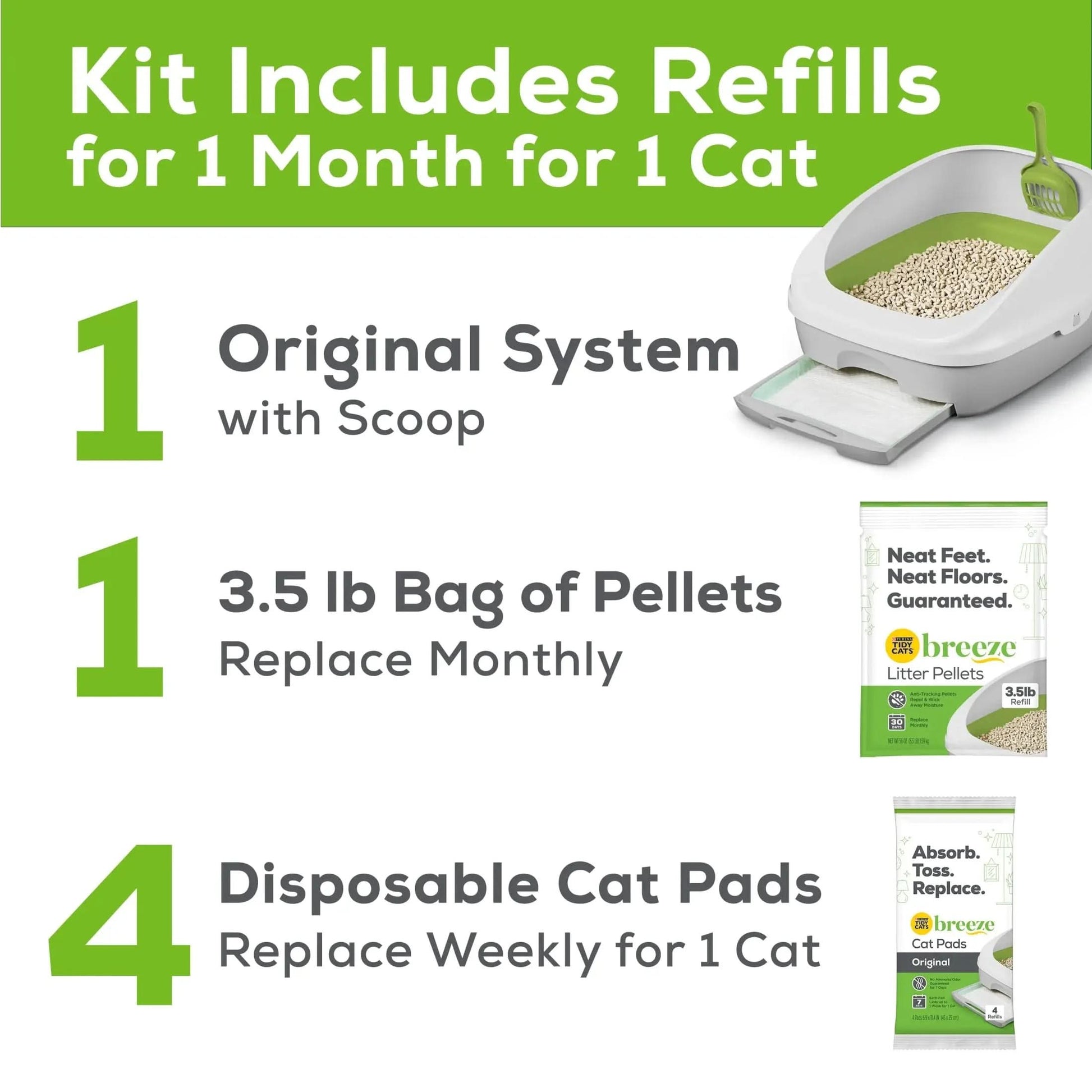 Purina  Breeze Cat Litter Box Starter Kit XL, Absorbent Pads, & Pellets, Low Dust, 1 Kit