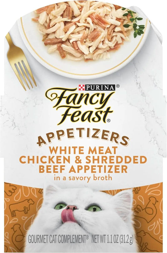 Purina  Grain-Free Cat Food Topper Appetizer with White Meat Chicken and Shredded Beef - Pack of 10 (1.1 oz. Trays)