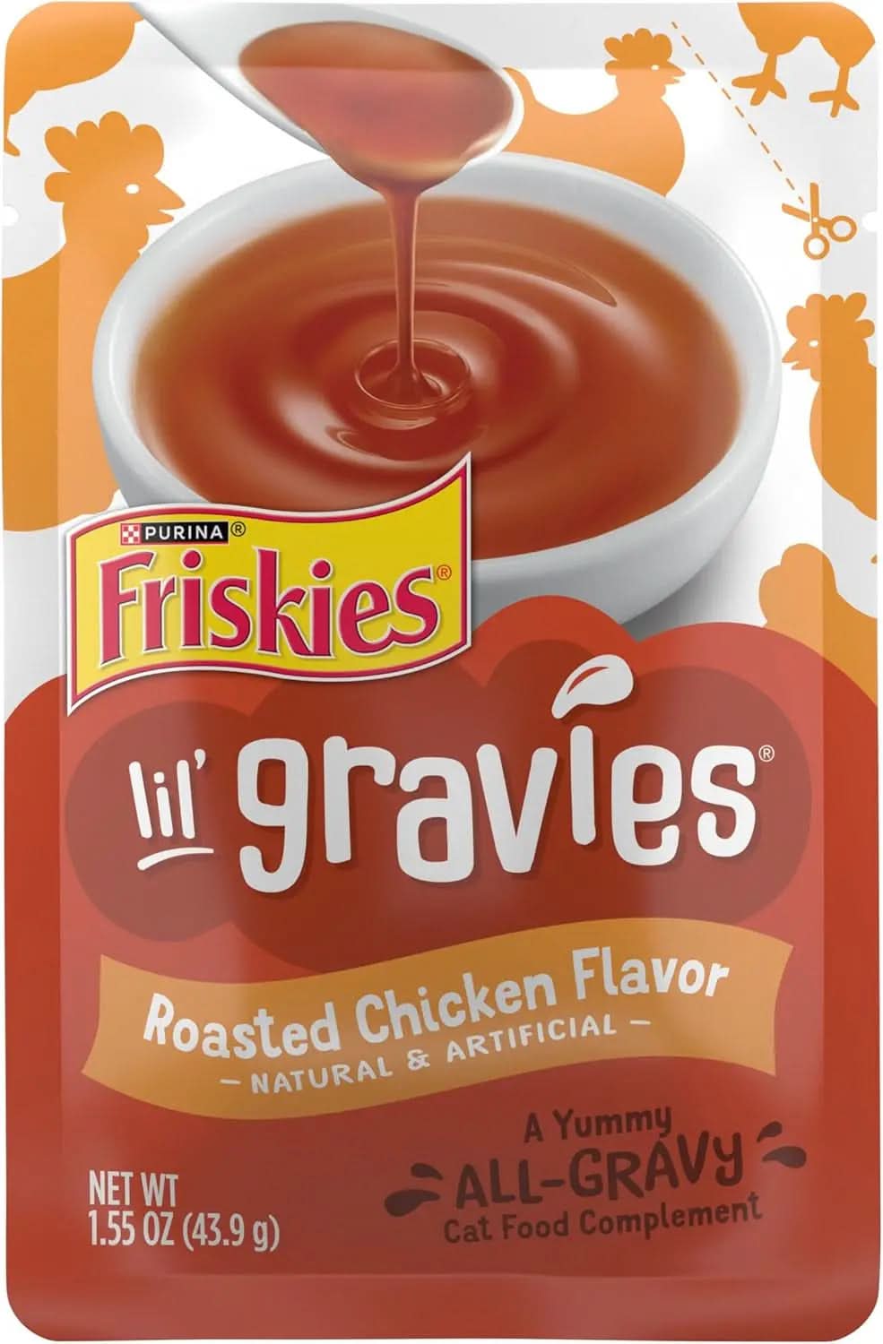Purina  Lil' Gravies Roasted Chicken Flavor Lickable Cat Treats - Pack of 16 Pouches (1.55 Oz. Each)