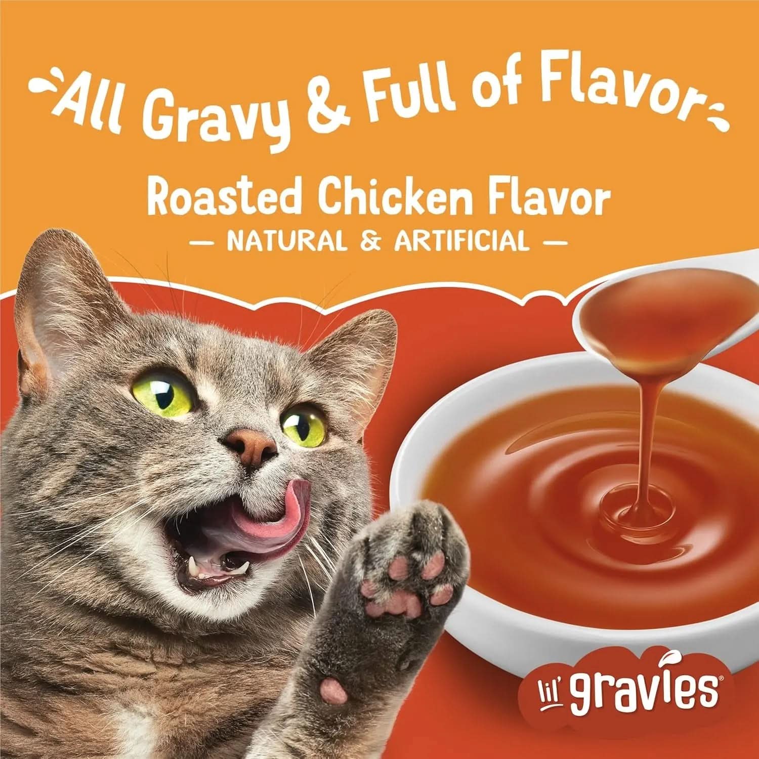 Purina  Lil' Gravies Roasted Chicken Flavor Lickable Cat Treats - Pack of 16 Pouches (1.55 Oz. Each)