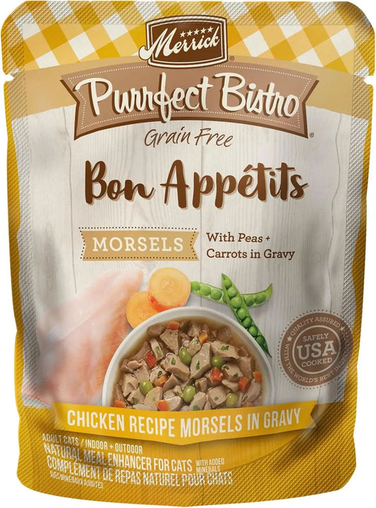 Purrfect Bistro Bon Appétit Grain-Free Wet Cat Food, Chicken Recipe Morsels in Gravy, 3 oz. Pouches (Pack of 24)
