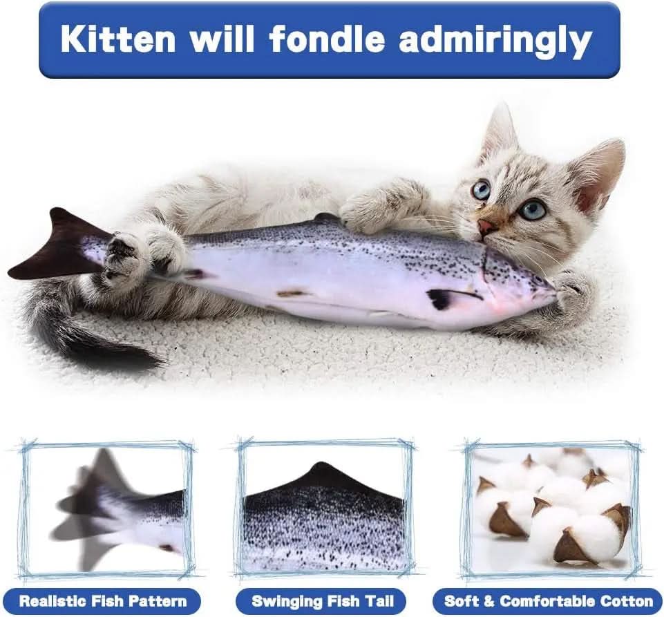 Realistic Moving Fish Cat Kicker Toy with Catnip - Dancing Salmon and Rainbow Trout Designs