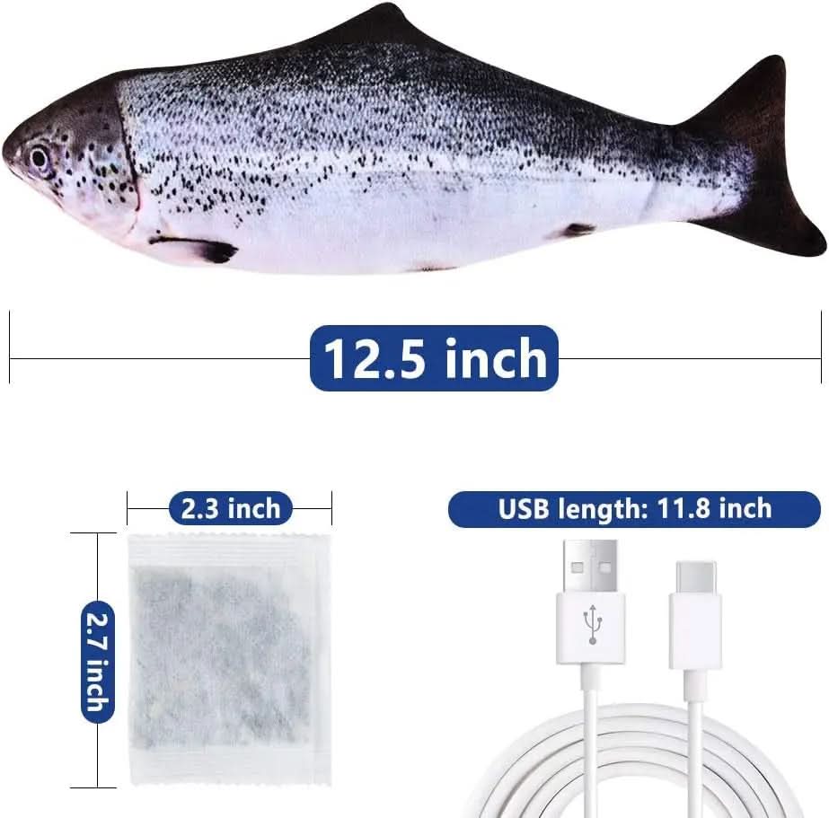 Realistic Moving Fish Cat Kicker Toy with Catnip - Dancing Salmon and Rainbow Trout Designs
