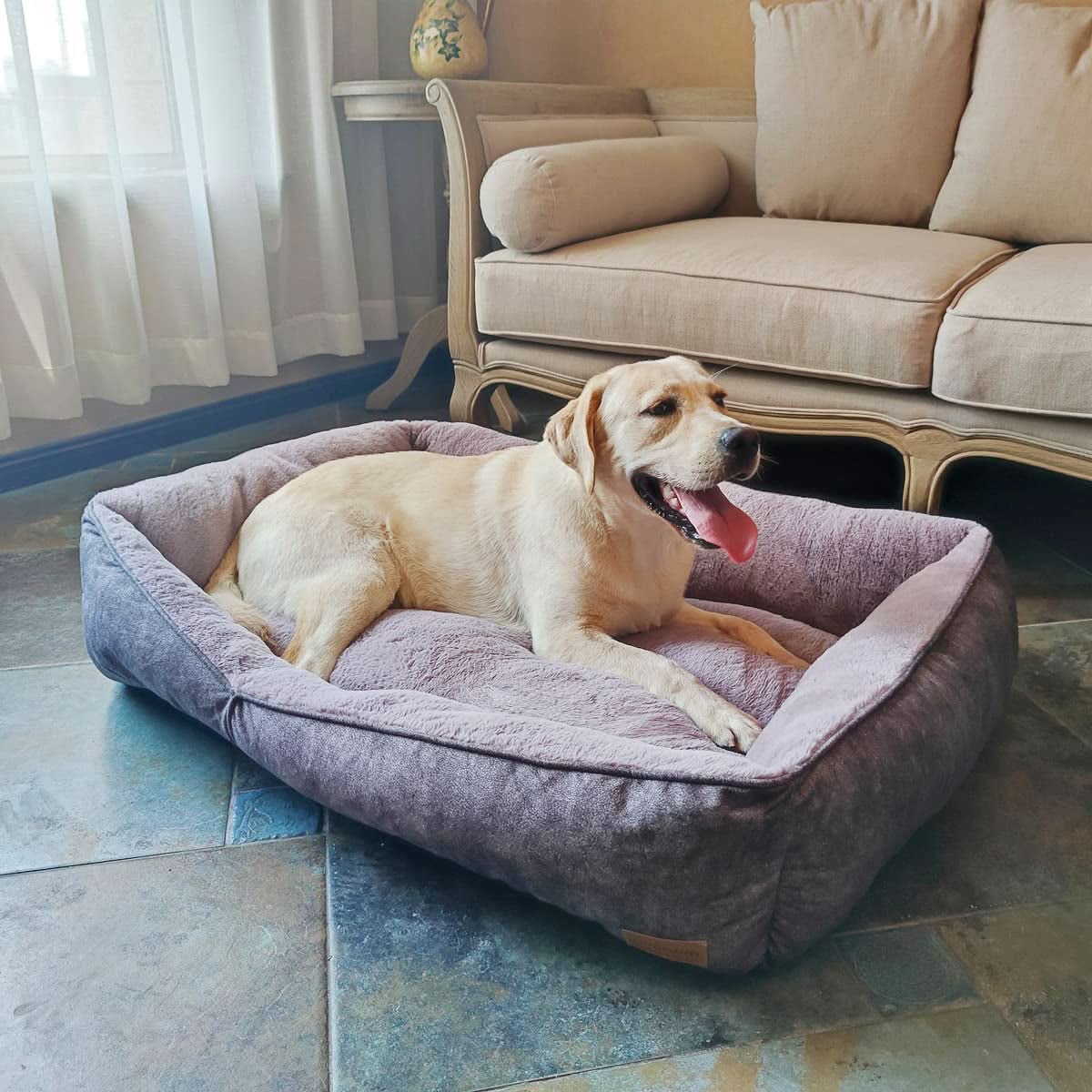 Rectangular Washable Dog Bed - Comfortable and Durable Square Design for Medium to Large Dogs (30 Inch, Black)