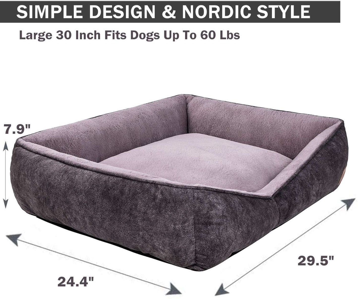 Rectangular Washable Dog Bed - Comfortable and Durable Square Design for Medium to Large Dogs (30 Inch, Black)