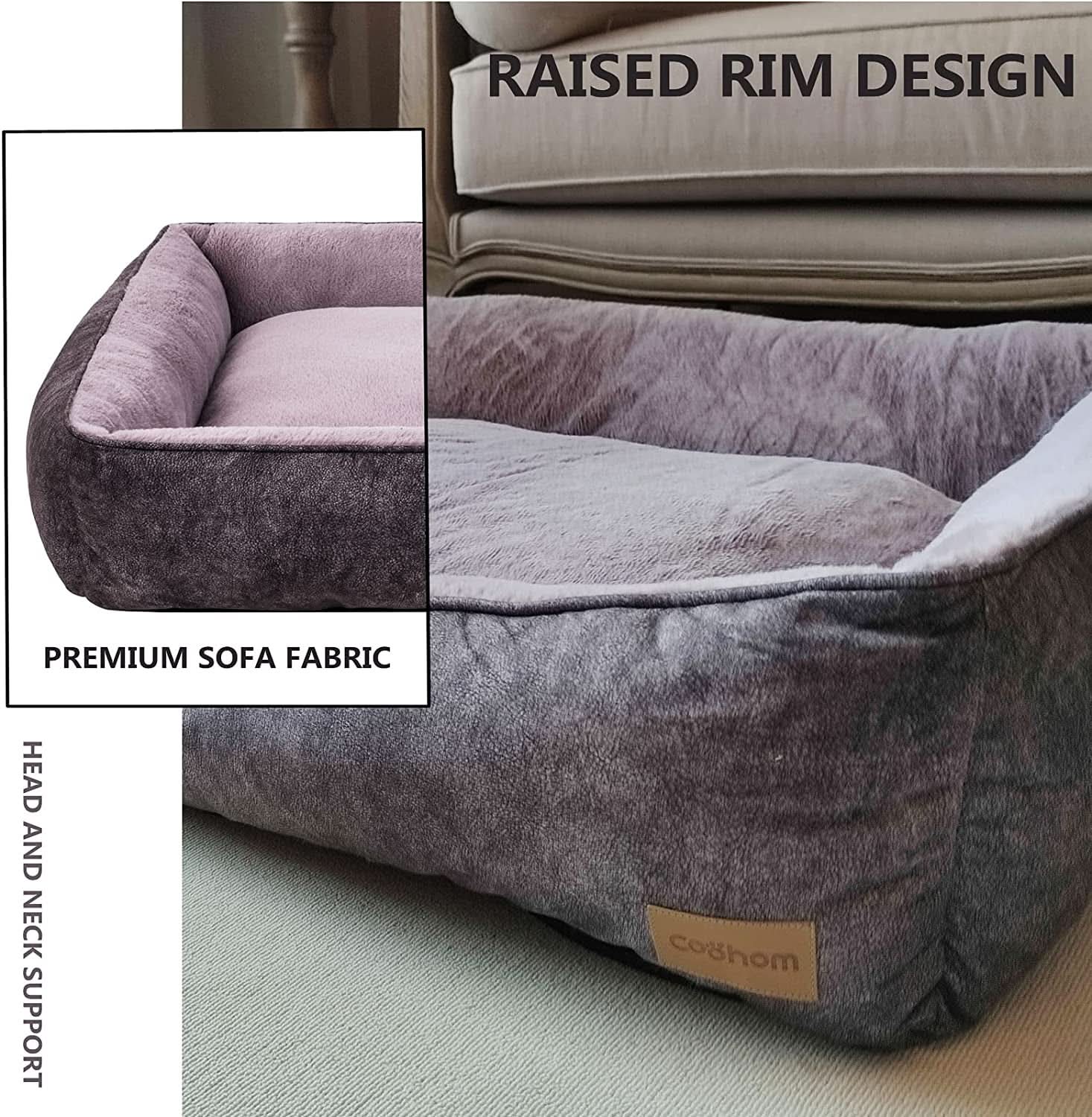 Rectangular Washable Dog Bed - Comfortable and Durable Square Design for Medium to Large Dogs (30 Inch, Black)