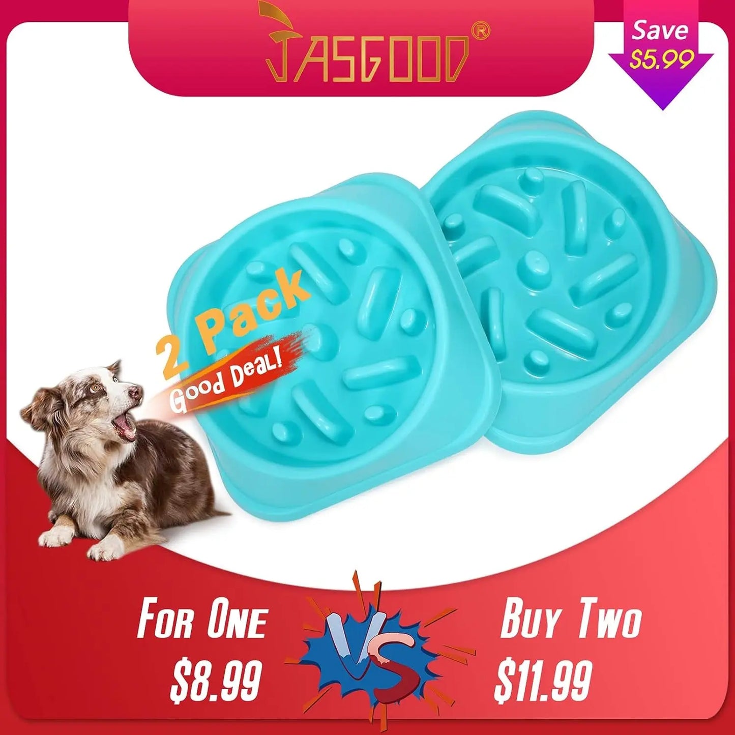 Set of 2 Anti-Gulping Slow Feeder Dog Bowls - Blue Interactive Puzzle Design