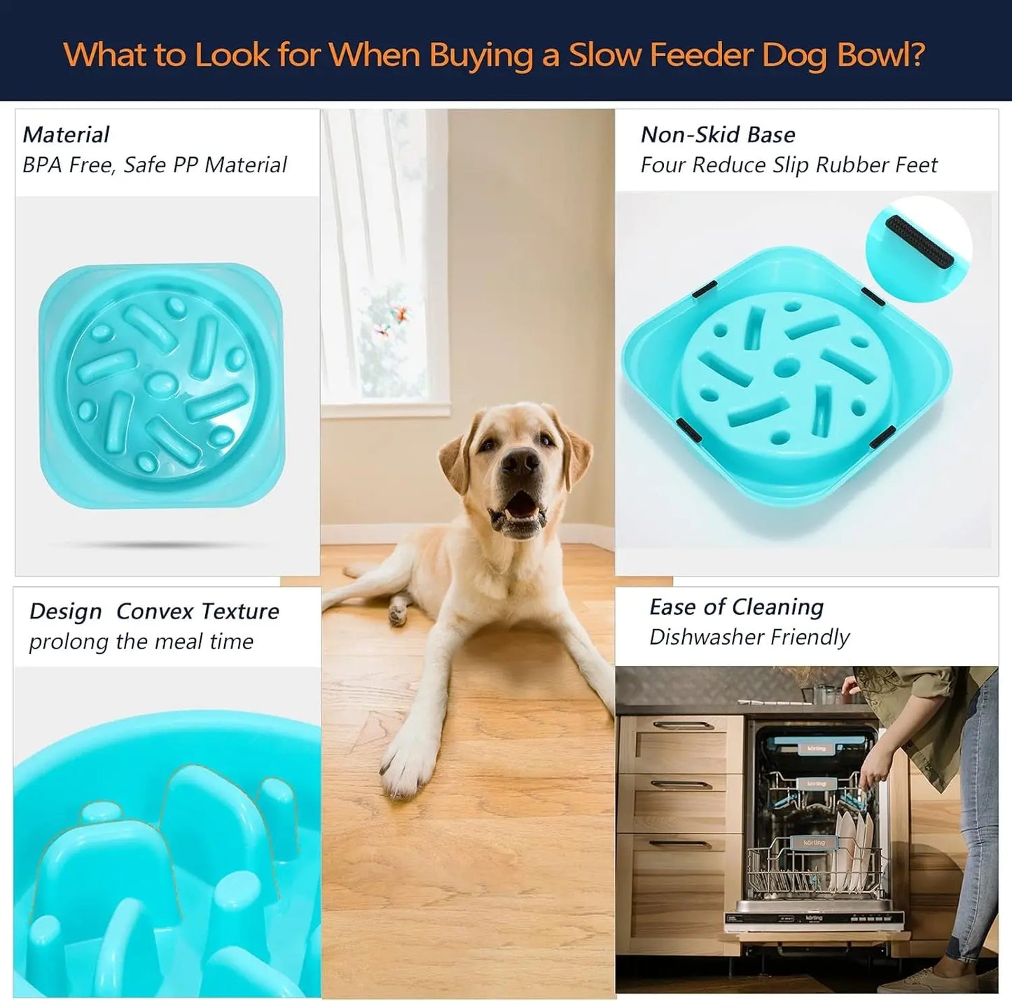 Set of 2 Anti-Gulping Slow Feeder Dog Bowls - Blue Interactive Puzzle Design
