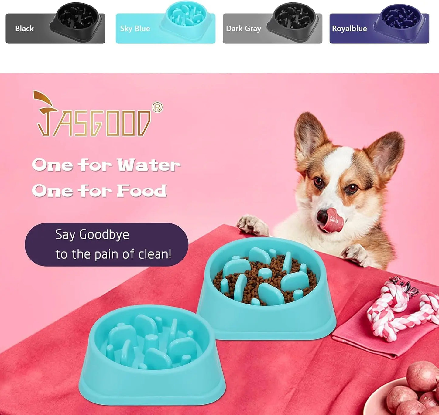 Set of 2 Anti-Gulping Slow Feeder Dog Bowls - Blue Interactive Puzzle Design