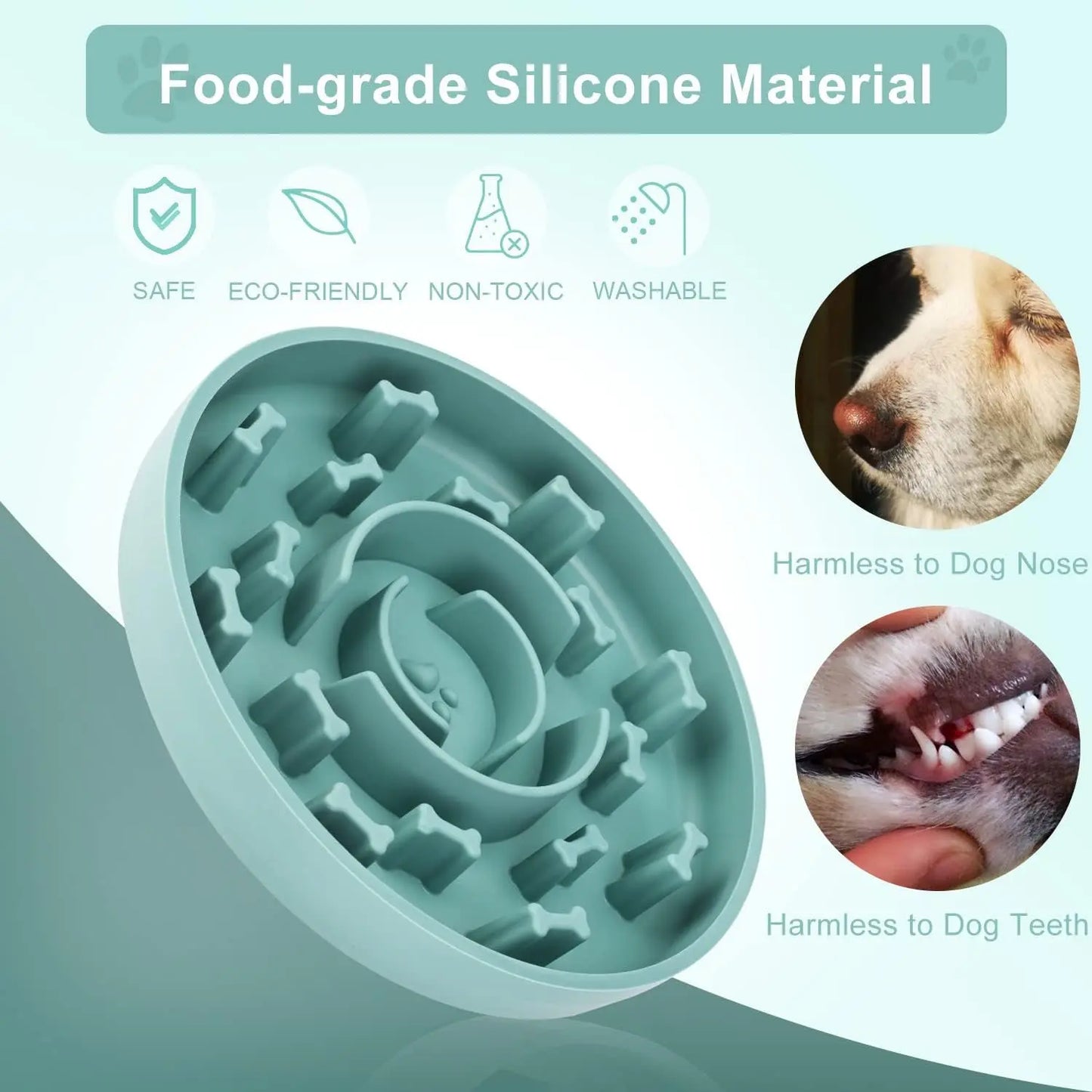 Set of 2 Slow Feeder Dog Bowls with Anti-Tipping Suction Cup Base, Silicone Design to Prevent Gulping and Vomiting for Dogs and Cats, Easy to Clean