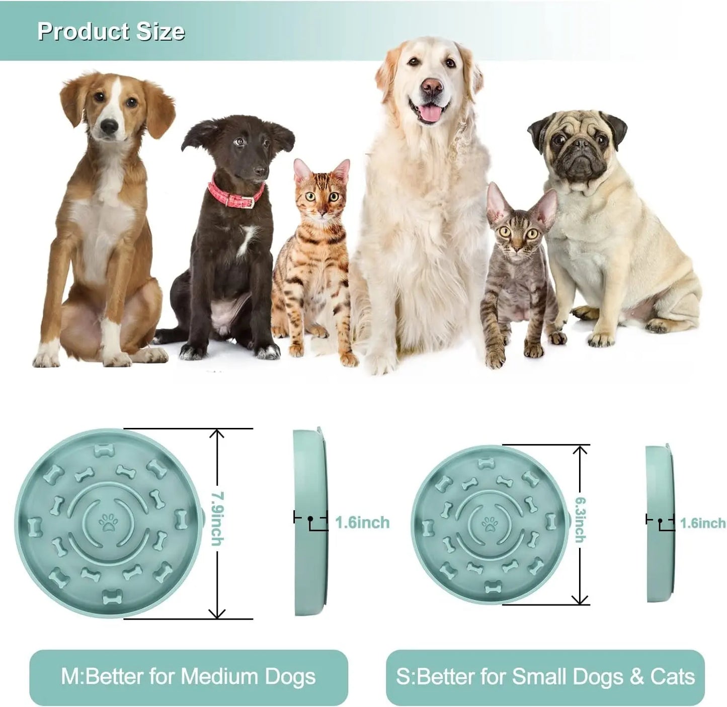Set of 2 Slow Feeder Dog Bowls with Anti-Tipping Suction Cup Base, Silicone Design to Prevent Gulping and Vomiting for Dogs and Cats, Easy to Clean