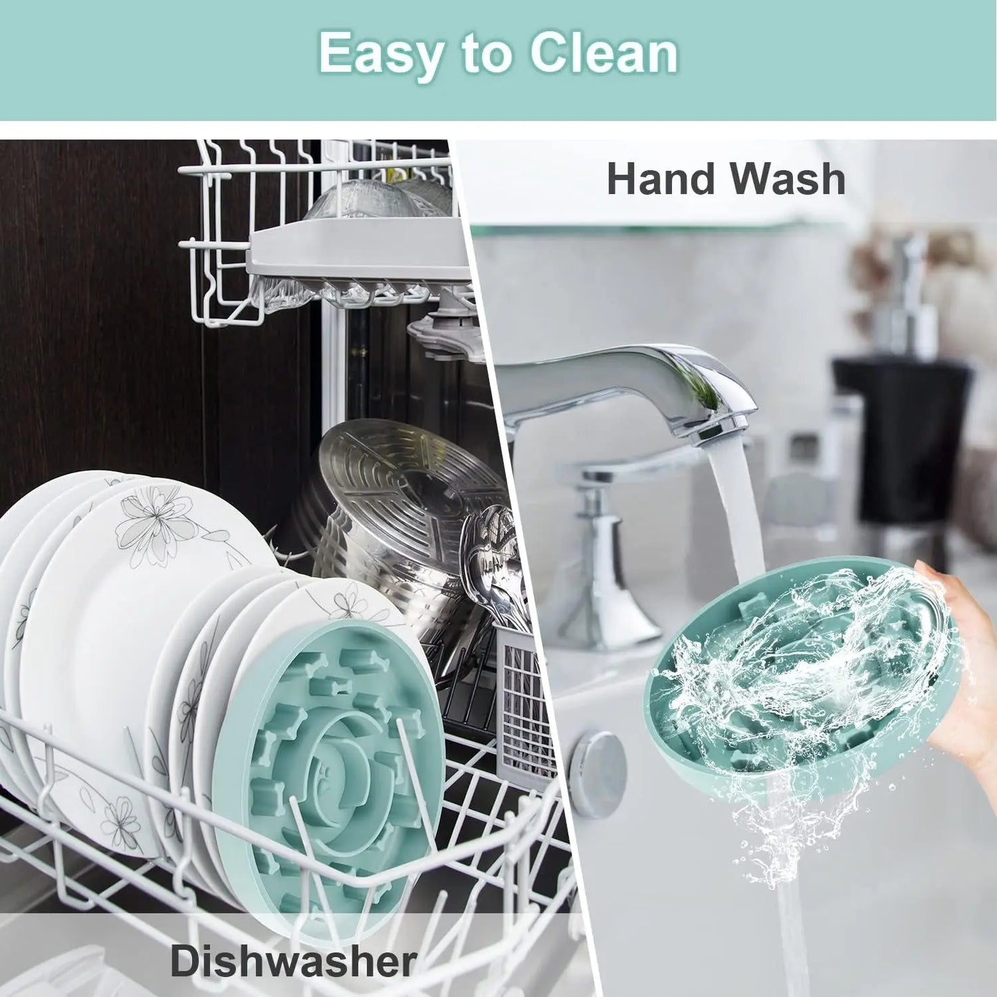 Set of 2 Slow Feeder Dog Bowls with Anti-Tipping Suction Cup Base, Silicone Design to Prevent Gulping and Vomiting for Dogs and Cats, Easy to Clean