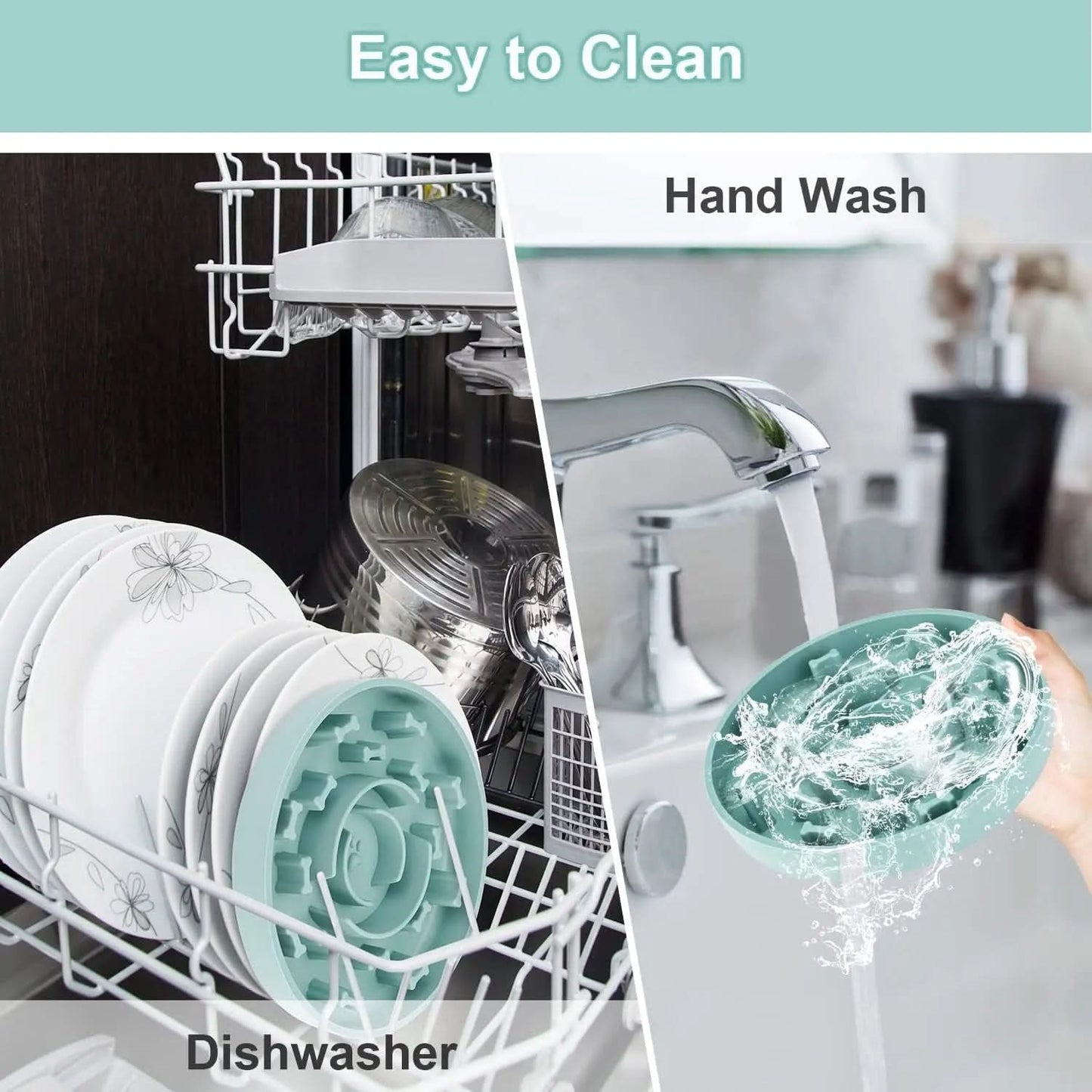 Set of 2 Slow Feeder Dog Bowls with Anti-Tipping Suction Cup Base, Silicone Design to Prevent Gulping and Vomiting for Dogs and Cats, Easy to Clean
