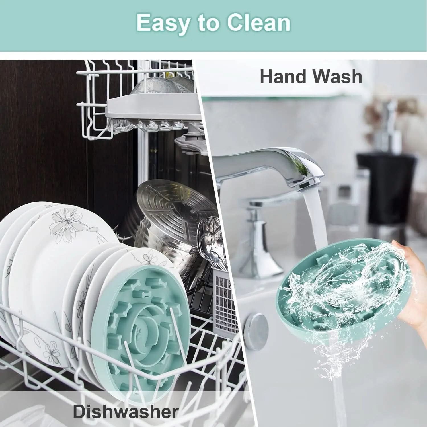 Set of 2 Slow Feeder Dog Bowls with Anti-Tipping Suction Cup Base, Silicone Design to Prevent Gulping and Vomiting for Dogs and Cats, Easy to Clean