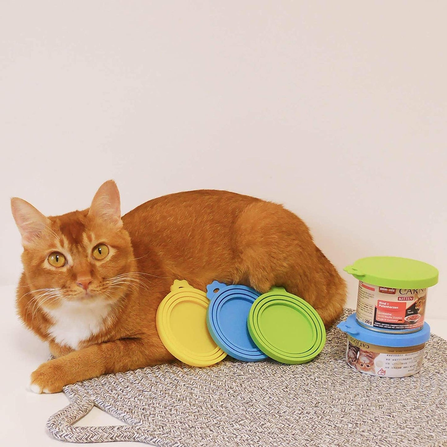 Silicone Pet Food Can Lids - Universal Fit for Dog and Cat Cans (3 Pack with Spoon, Multi-Colored)