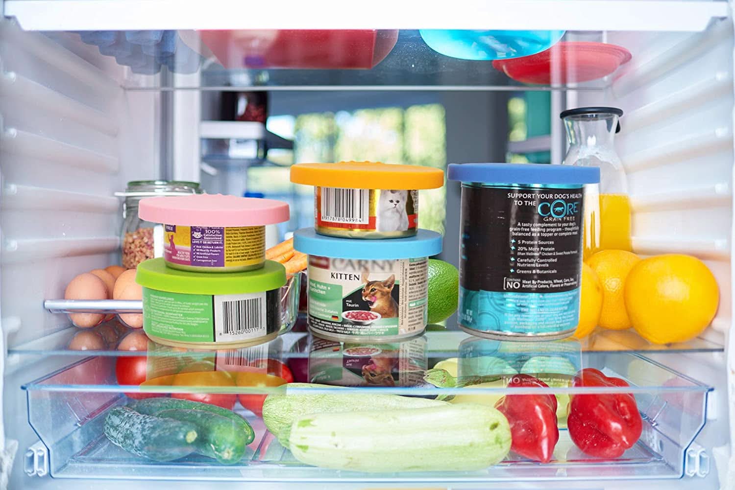 Silicone Pet Food Can Lids - Universal Fit for Dog and Cat Cans (3 Pack with Spoon, Multi-Colored)
