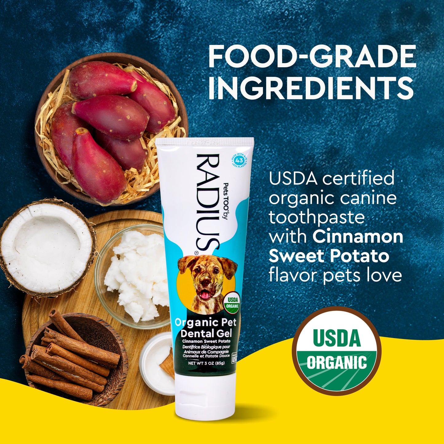 USDA Organic Canine Dog Gel Pet Toothpaste, Sweet Potato Cinnamon Flavor, 3.0 Oz Tube