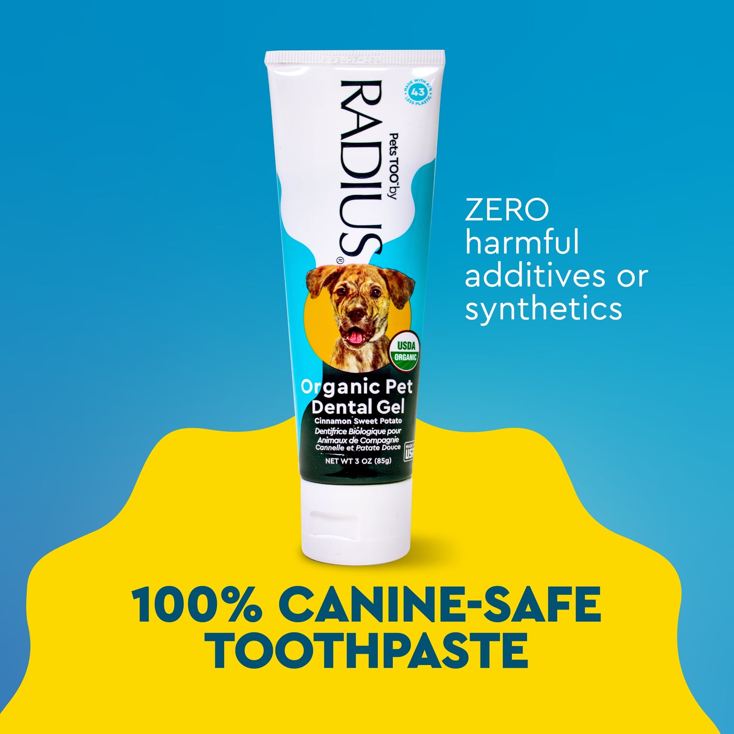 USDA Organic Canine Dog Gel Pet Toothpaste, Sweet Potato Cinnamon Flavor, 3.0 Oz Tube