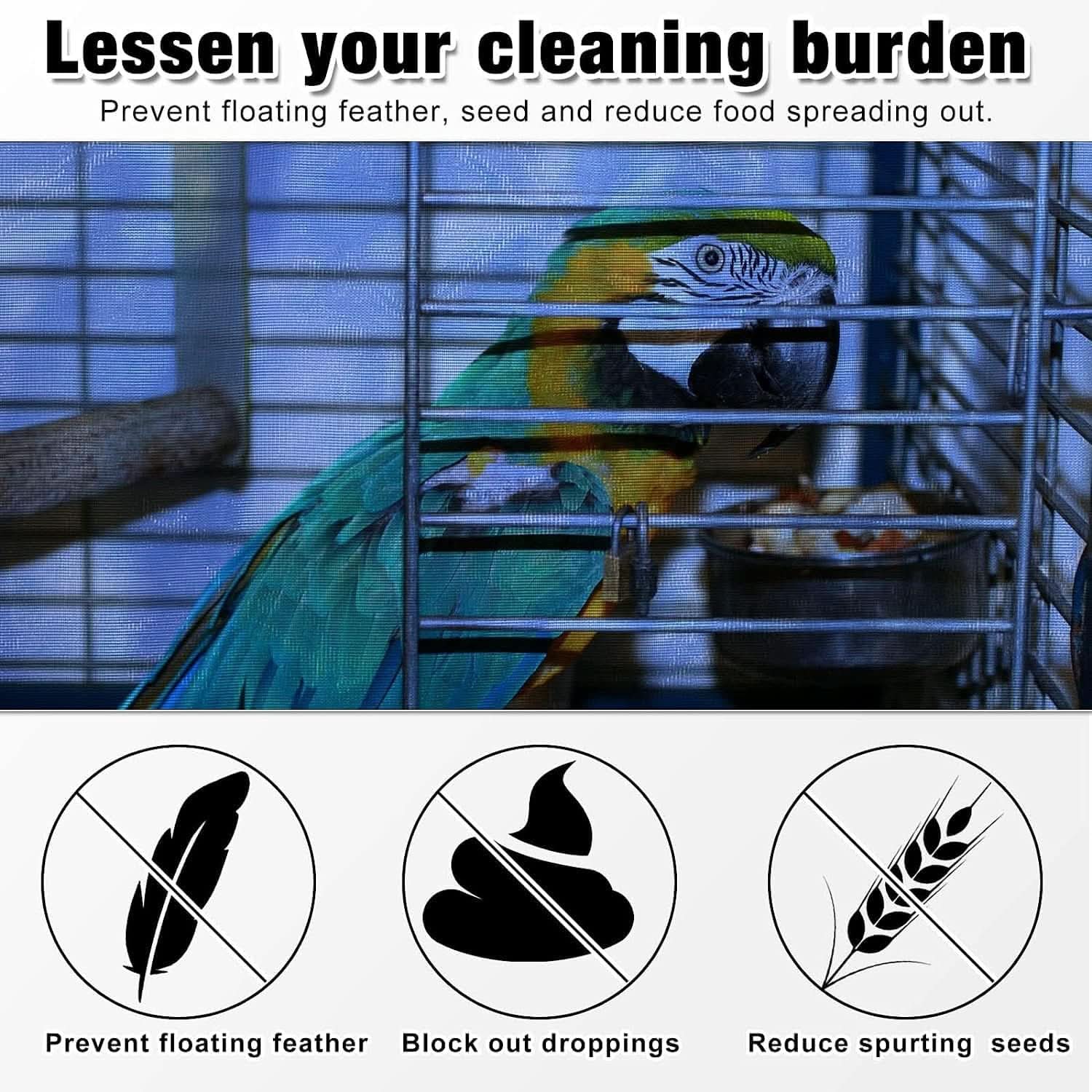 Ventilated Nylon Mesh Bird Cage Cover with Skirt Seed Catcher for Parrot Accessories - Blue