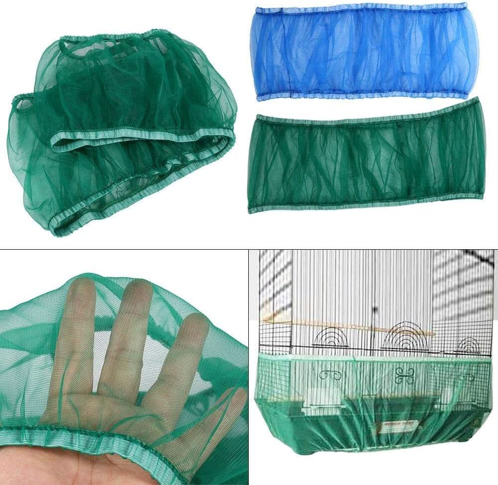 Ventilated Nylon Mesh Bird Cage Cover with Skirt Seed Catcher for Parrot Accessories - Blue