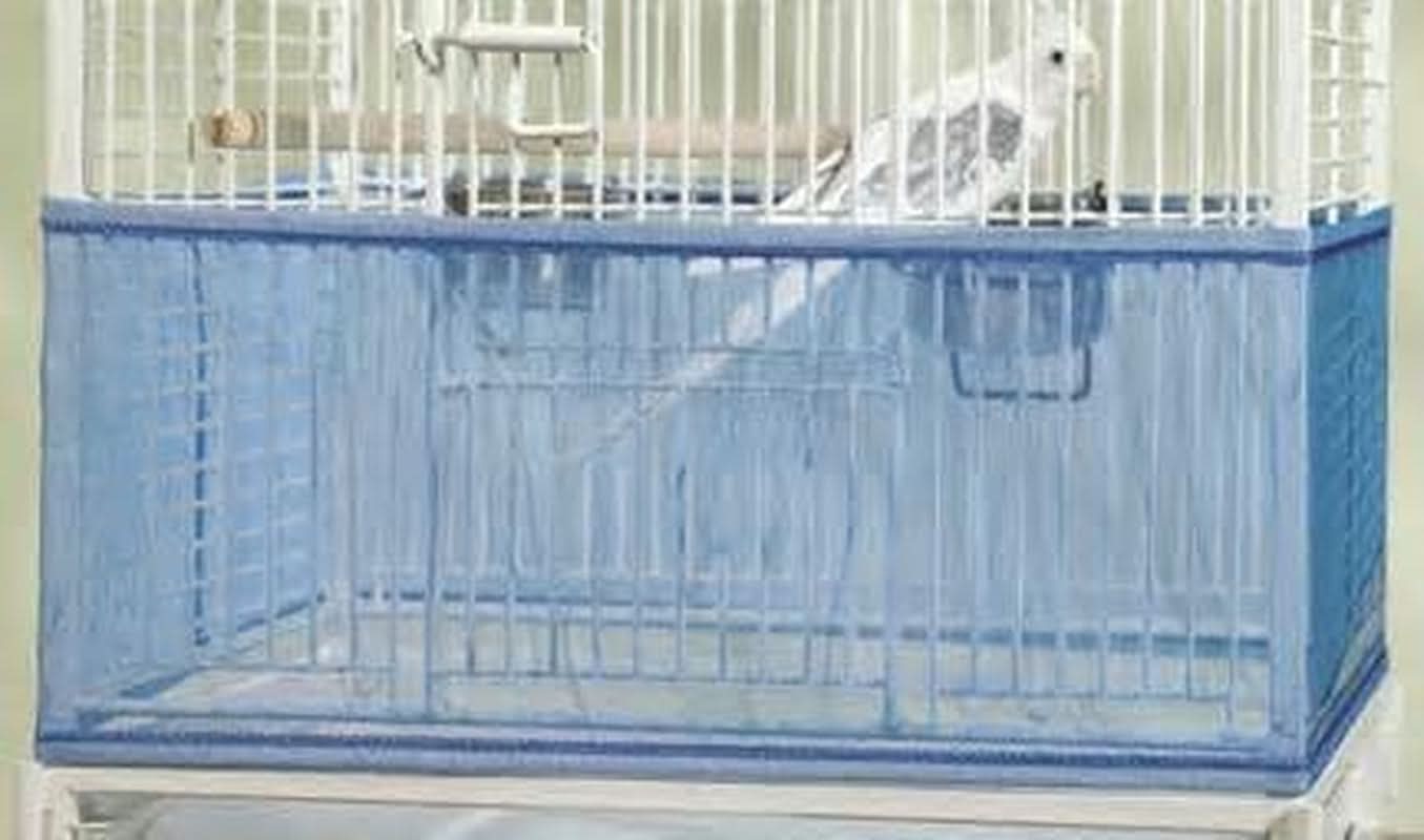 Ventilated Nylon Mesh Bird Cage Cover with Skirt Seed Catcher for Parrot Accessories - Blue