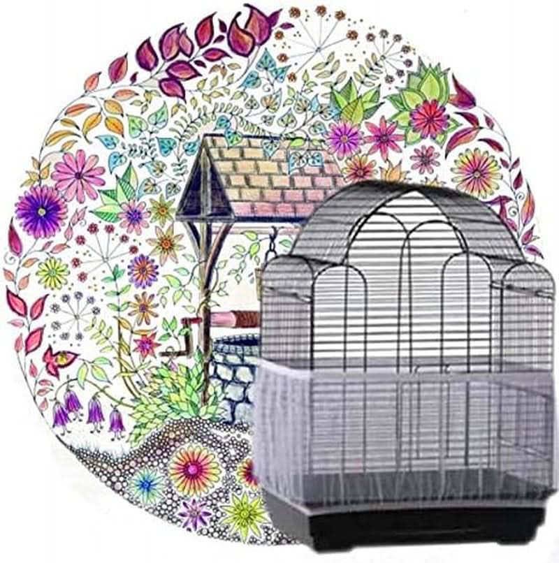 Ventilated Nylon Mesh Bird Cage Cover with Skirt Seed Catcher for Parrot Accessories - Blue