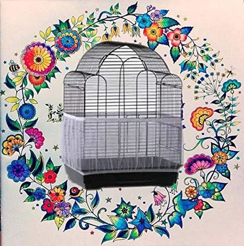 Ventilated Nylon Mesh Bird Cage Cover with Skirt Seed Catcher for Parrot Accessories - Blue